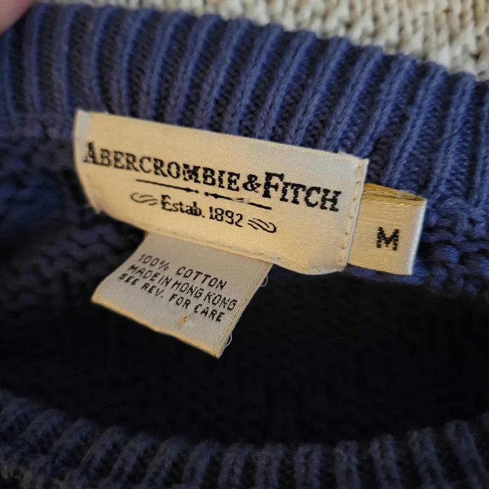 VTG Abercrombie & Fitch Men's Fisherman Chunky Cable Knit Sweater Blue Med *Flaw